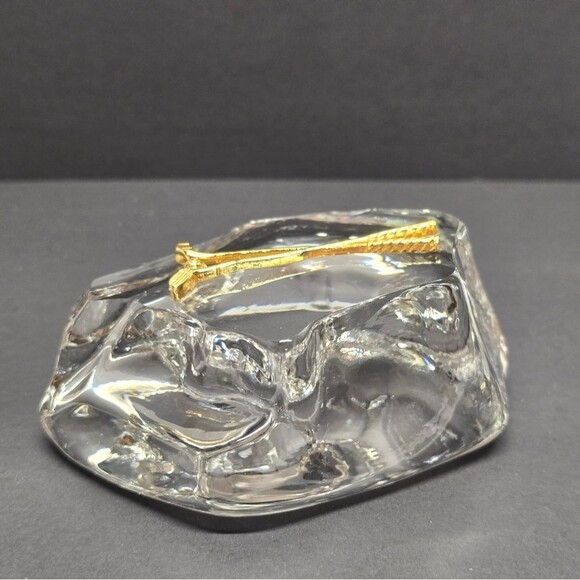 Vintage Golf Clubs And Ball Paperweight Clear Crystal Glass Gold Tone Metal - Picture 4 of 8